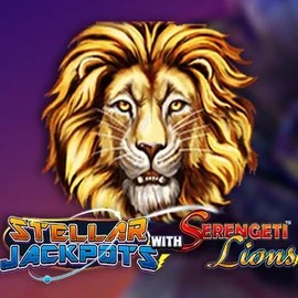 Stellar Jackpots with Serengeti Lions slot logo by Lightning Box Game at Frumzi Casino